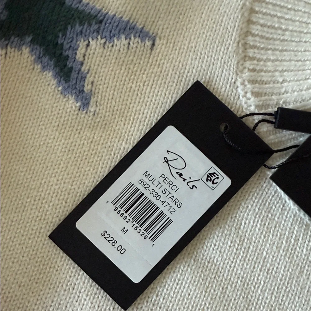 Rails Crew Neck Sweater Cream w/Multicolor Stars Cotton/Cashmere "Perci" Sz M - Picture 11 of 11